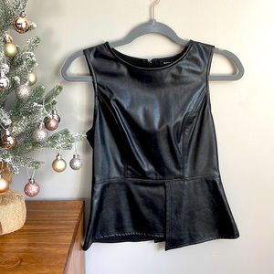 VICI (Jealous Tomato) | Faux Leather Peplum Top | Small | Black